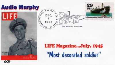 Cachet honoring Audie Murphy. Image provided by Betty Tate. Click image for a larger view.