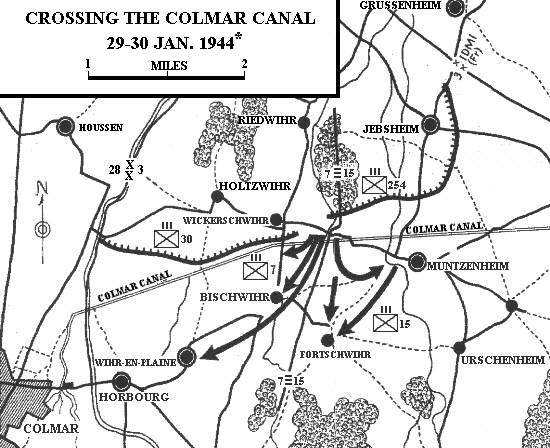 January 1945 3rd Infantry Division battle map of the Colmar region.