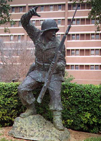 Audie Murphy bronze statue located at the front entrance of the Audie Murphy Veterans Memorial Hospital, San Antonio, Texas.