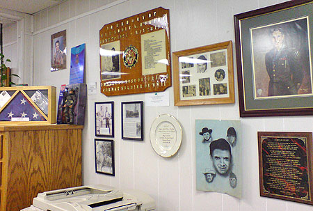 Audie Murphy display, Charles J. Rike Memorial Library, Farmersville, Texas.