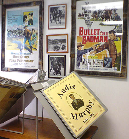 Audie Murphy display, Charles J. Rike Memorial Library, Farmersville, Texas.