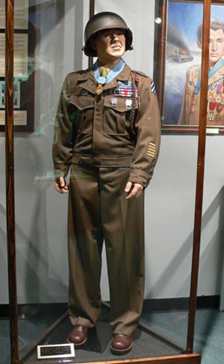 Military uniform display of Audie Murphy at the National Infantry Museum, Fort Benning, Georgia.