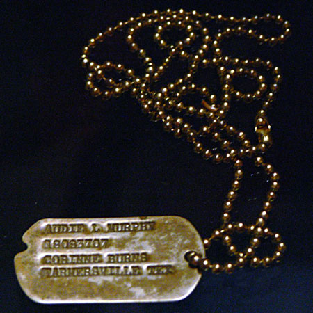 Audie Murphy's World War II dog tags on display at the Smithsonian Museum of American History.
