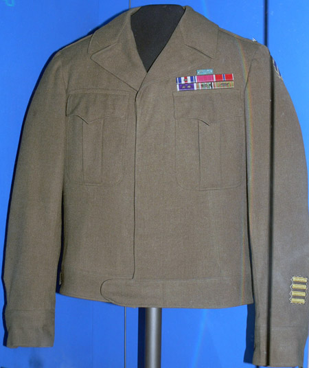 Audie Murphy's military Eisenhower style jacket on display at the Smithsonian Museum of American History.