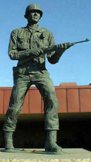 Cast bronze sculpture of Audie Murphy outside the Texas Forces Museum, Camp Mabry, Austin, Texas.