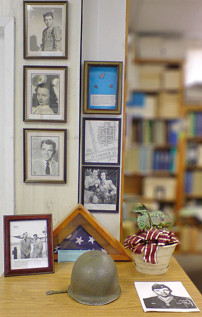 Audie Murphy display, Charles J. Rike Memorial Library, Farmersville, Texas.